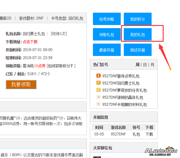 礼包领取后查看cdkey图示